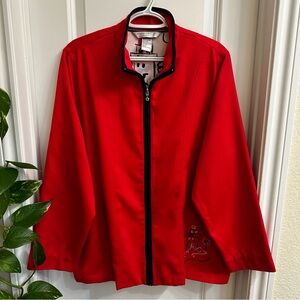 Napa Valley Woman’s Red Knit Zip-Up Embroidered Jacket Size 1X